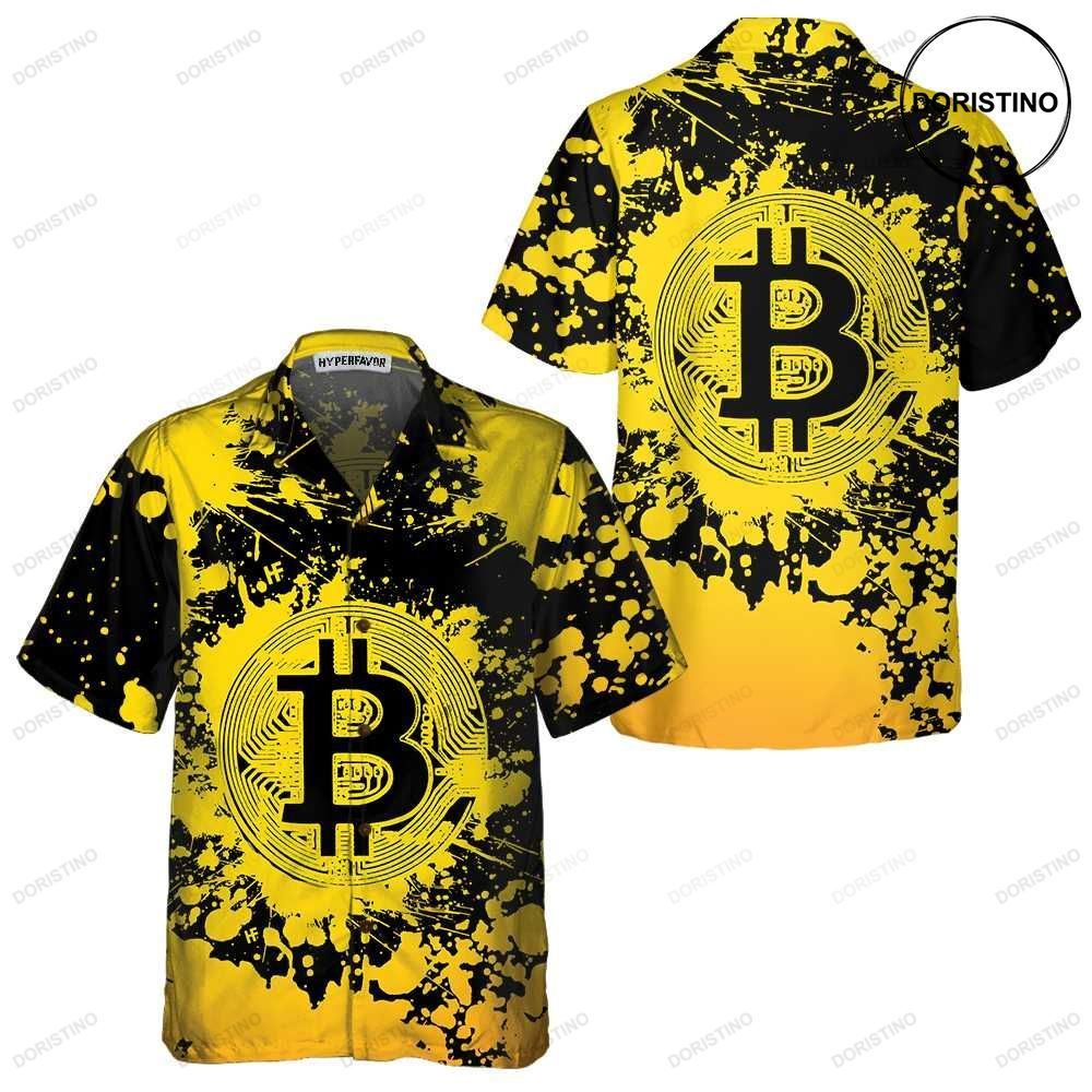 Bitcoin Cryptocurrency Yellow And Black Bitcoin For Men Women Hawaiian Shirt