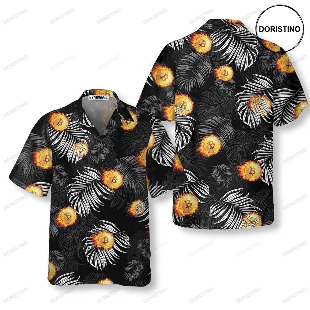 Bitcoin Flame And Tropical Pattern Unique Bitcoin For Men Women Awesome Hawaiian Shirt