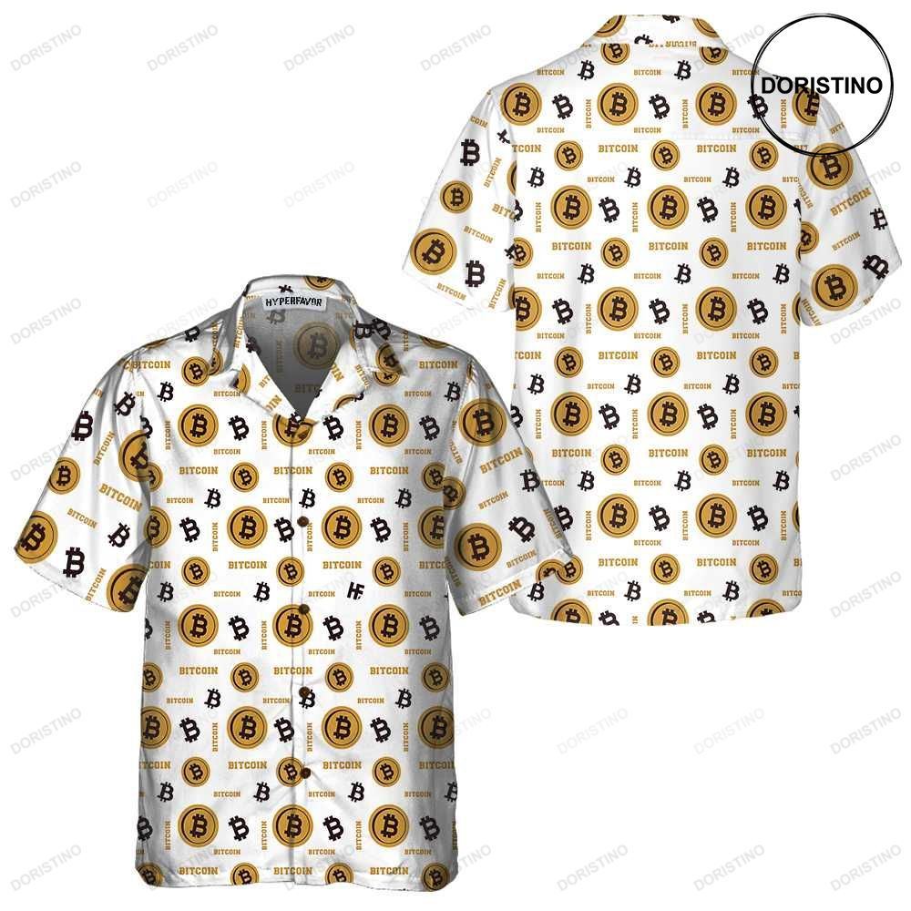 Bitcoin Seamless Pattern In White Background Funny Bitcoin For Men Women Hawaiian Shirt