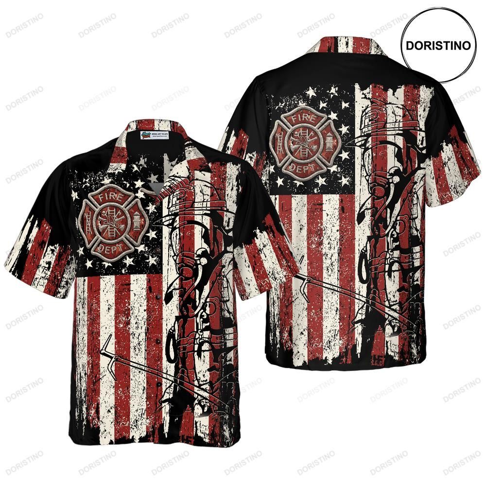 Black American Flag Fire Dept Firefighter Fire Department Badge Firefighter For Limited Edition Hawaiian Shirt