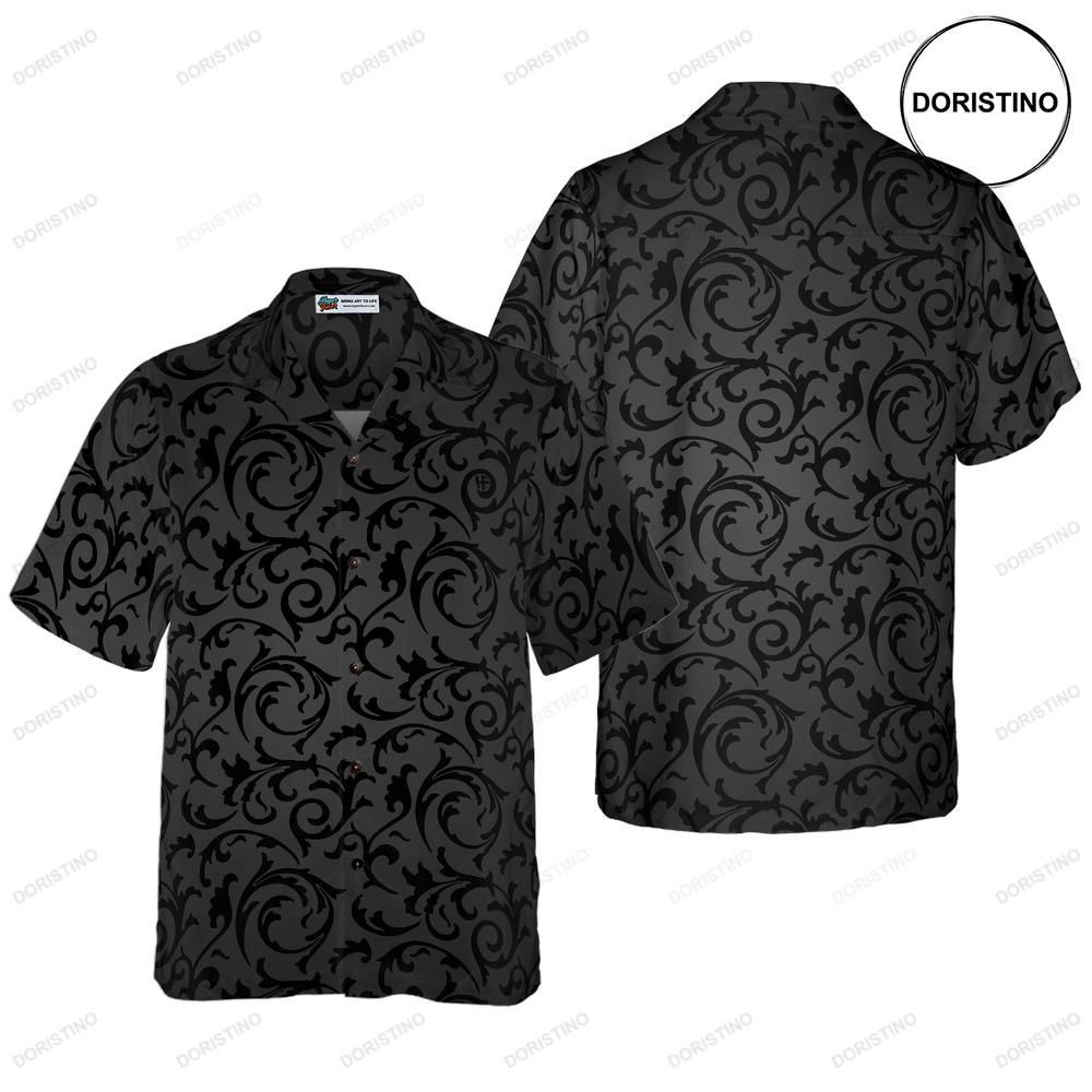 Black And Grey Seamless Floral Goth Hawaiian Shirt