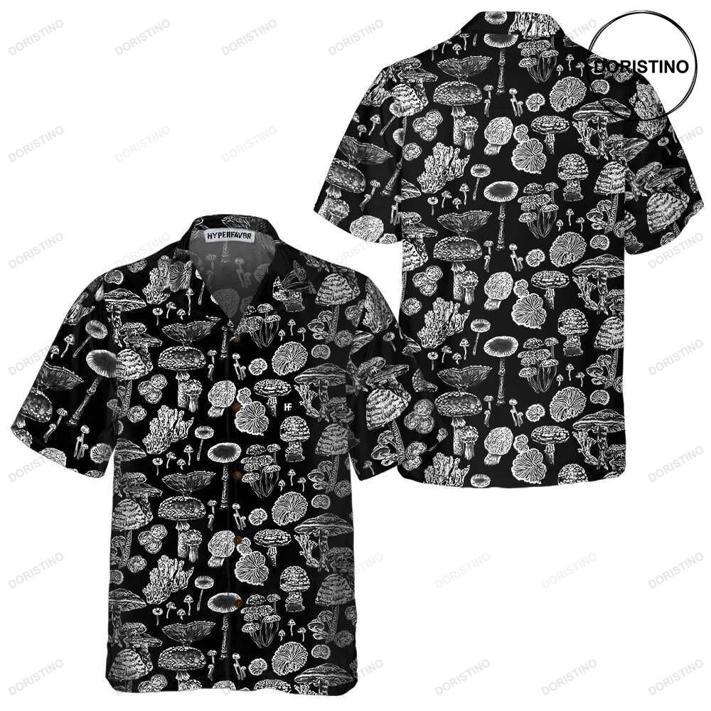 Black And White Mushroom Casual Mushroom For Men Women Mushroom Prin Hawaiian Shirt