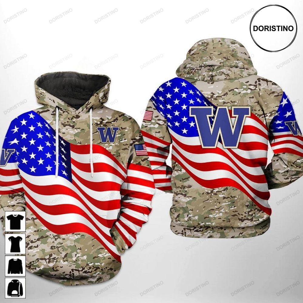 Washington Huskies Ncaa Us Flag Camo Veteran Limited Edition 3d Hoodie
