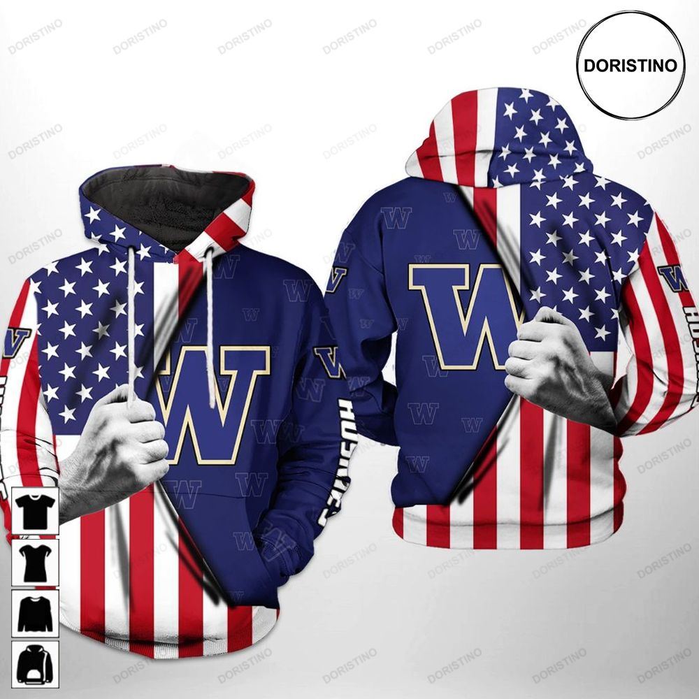 Washington Huskies Ncaa Us Flag Awesome 3D Hoodie