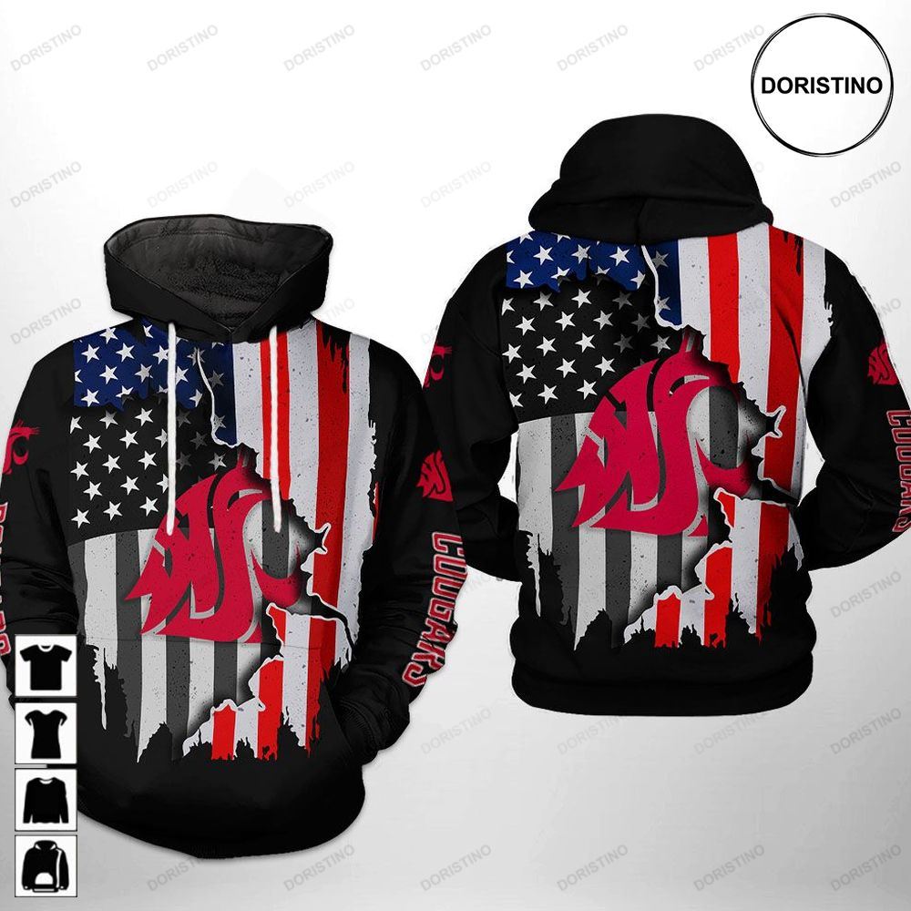Washington State Cougars Ncaa Us Flag Limited Edition 3d Hoodie