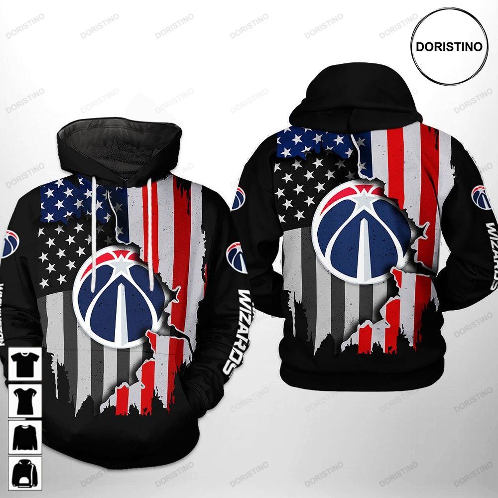 Washington Wizards Nba Us Flag Team Awesome 3D Hoodie