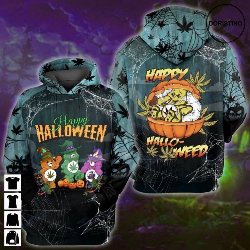 Weed Dont Care Bears Happy Halloween Awesome 3D Hoodie