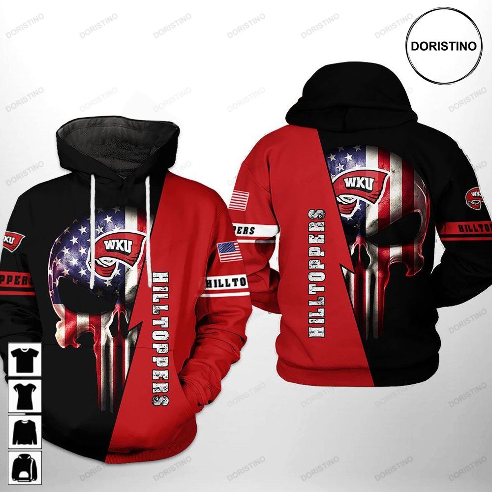 Western Kentucky Hilltoppers Ncaa Us Flag Skull Limited Edition 3d Hoodie