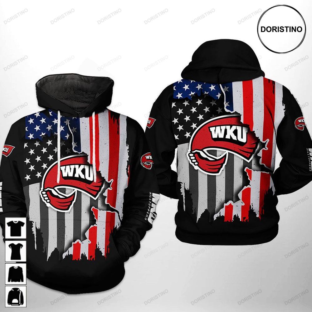 Western Kentucky Hilltoppers Ncaa Us Flag Awesome 3D Hoodie