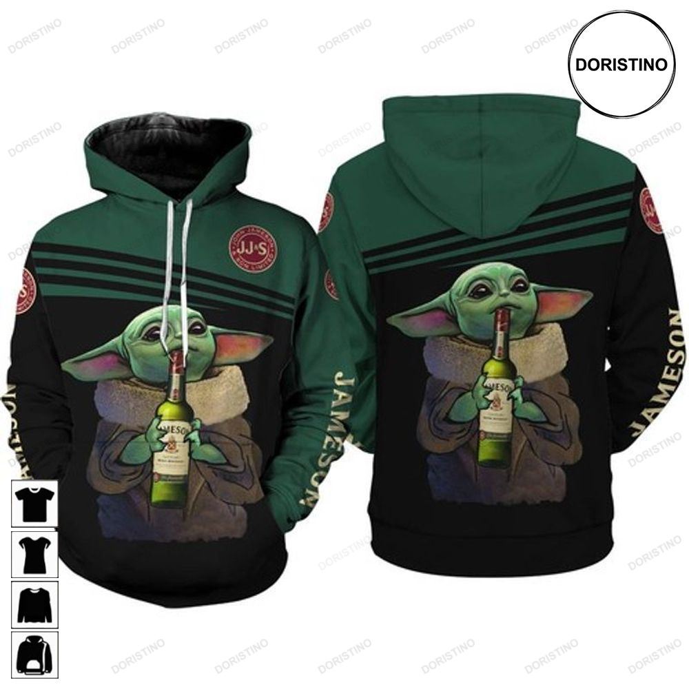 Whisky Lovers Baby Yoda Holding Jame V2 Awesome 3D Hoodie