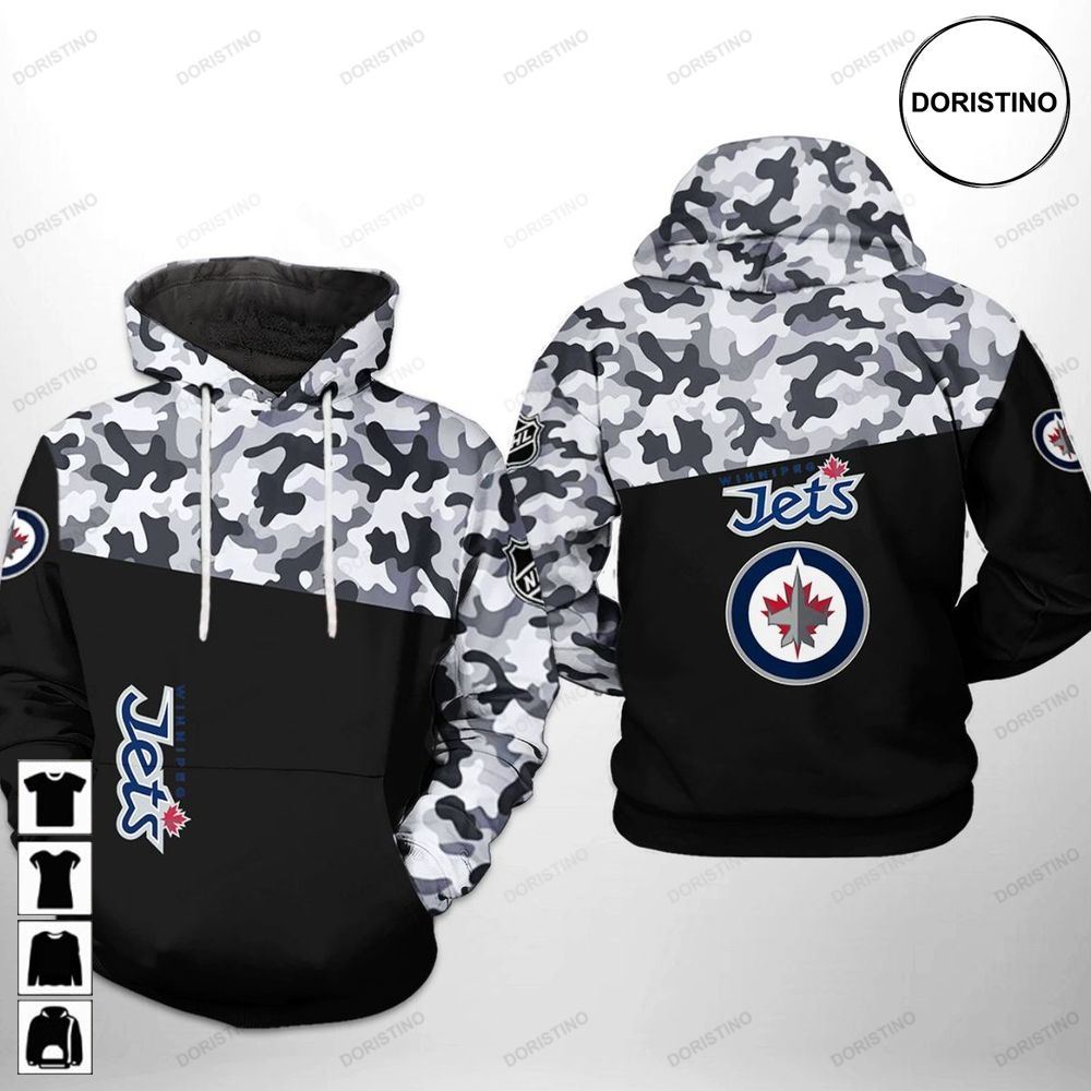 Winnipeg Jets Nhl Camo Veteran Awesome 3D Hoodie