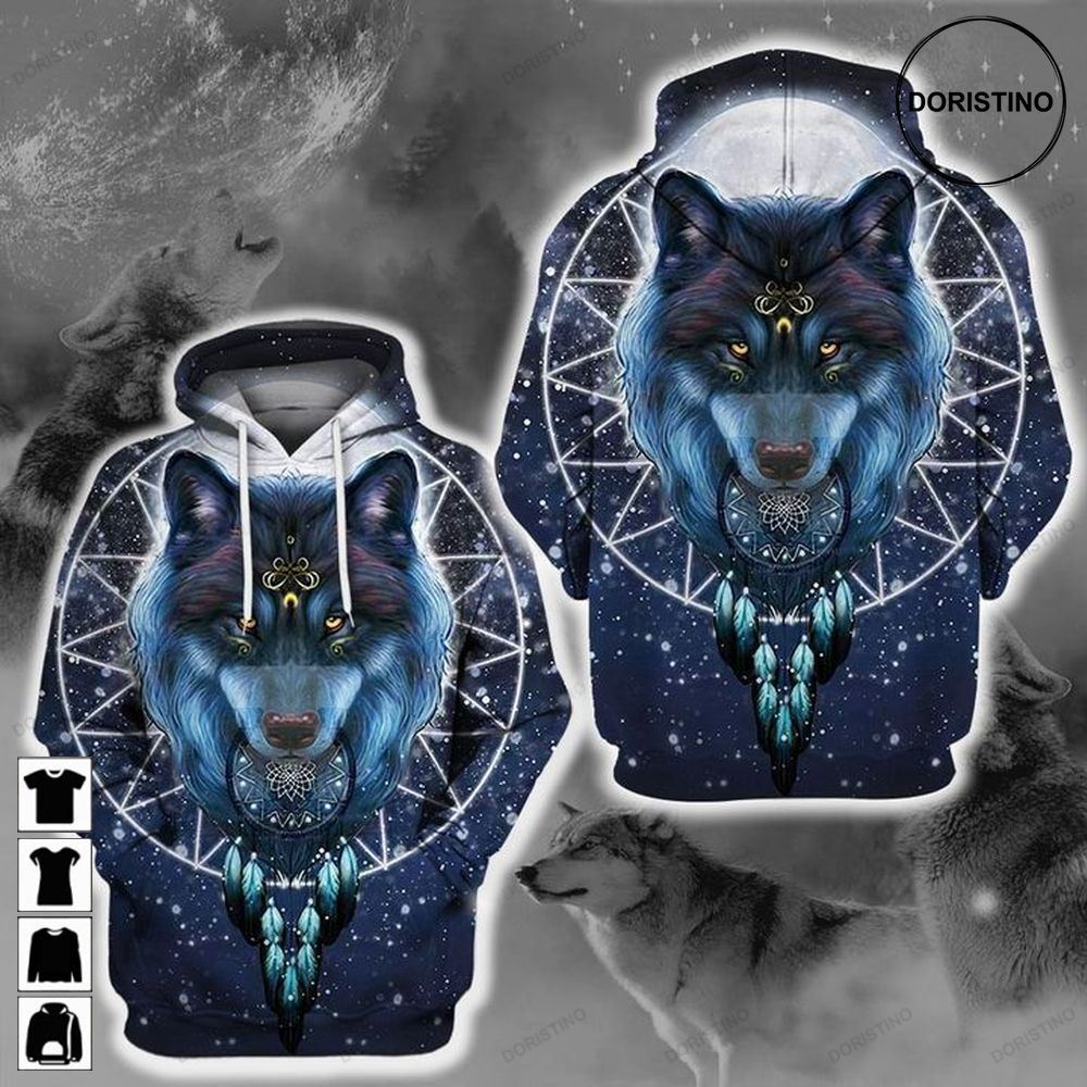 Wolf Native Blue Awesome 3D Hoodie
