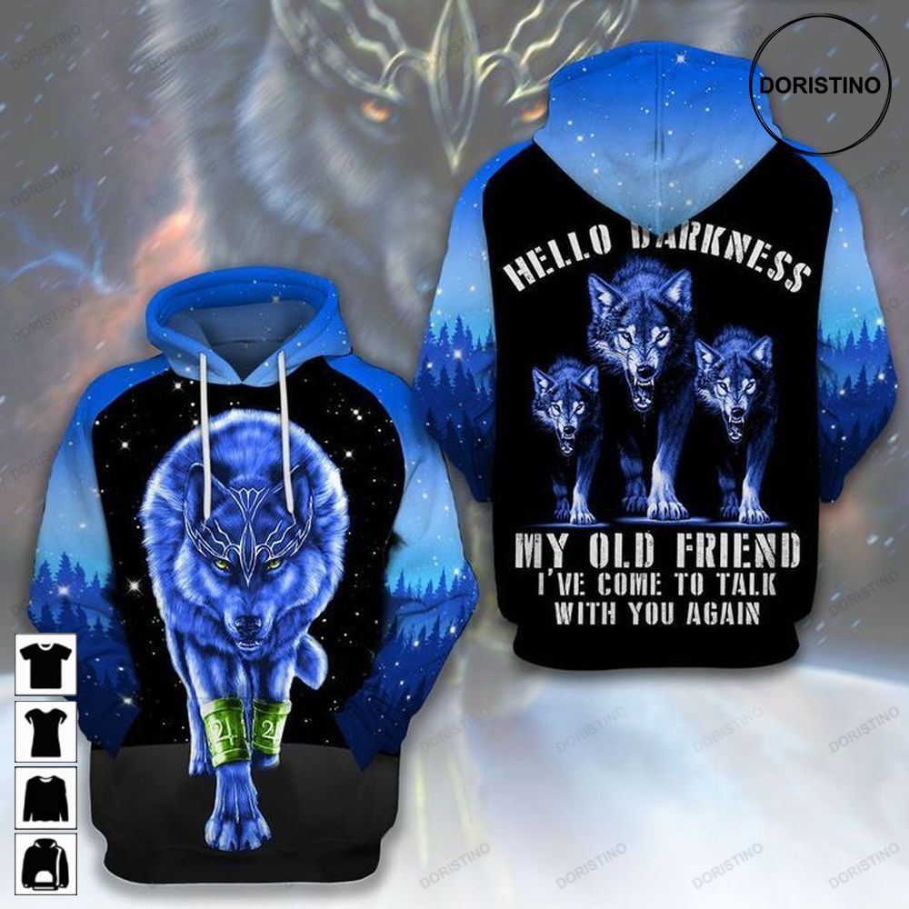 Wolf Native Hello Darkness My Old Friend Ive Come To Talk With You Again All Over Print Hoodie