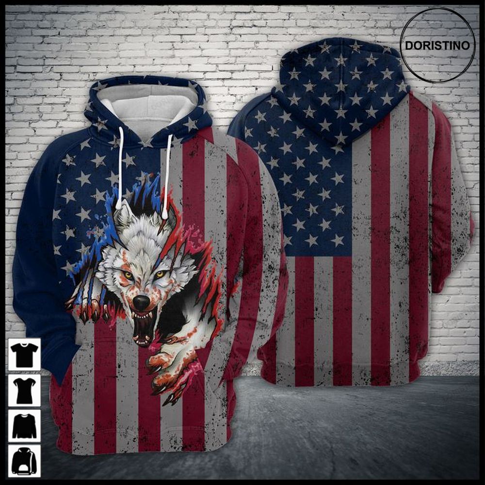Wolf Us Flag All Over Print Hoodie