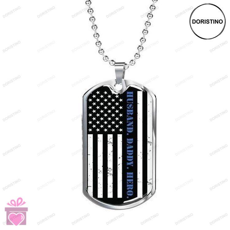 Dad Dog Tag Custom Picture Husband Daddy Hero Thin Blue Line Dog Tag Necklace For Dad Doristino Limited Edition Necklace