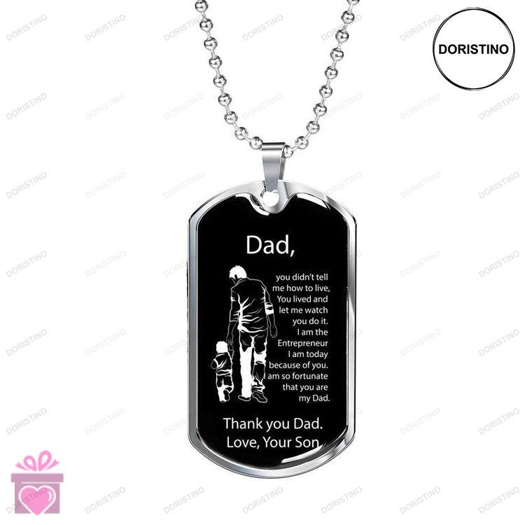 Dad Dog Tag Fathers Day Dog Tag Necklace Gift For Dad From A An Entrepreneur Son Thank You Appreciat Doristino Limited Edition Necklace