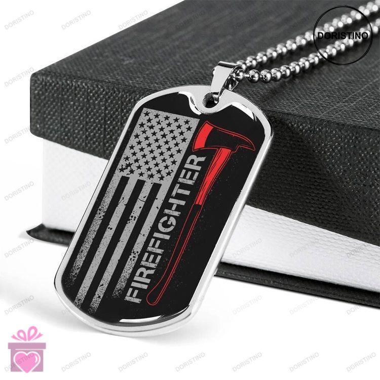 Dad Dog Tag Fathers Day Gift Custom American Firefighter Dog Tag Military Chain Necklace For Firefig Doristino Limited Edition Necklace