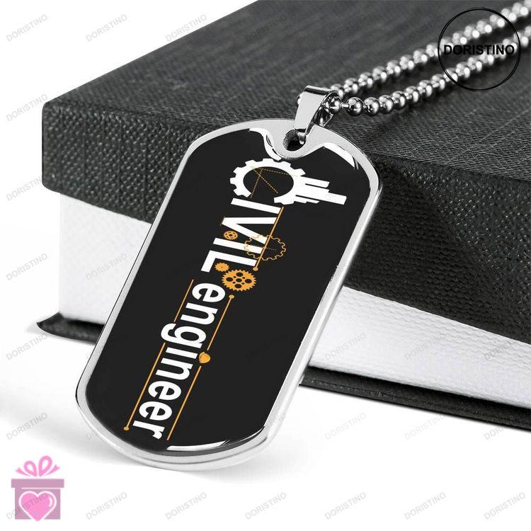 Dad Dog Tag Fathers Day Gift Custom Civil Engineer Dog Tag Military Chain Necklace Gift For Men Dog Doristino Trending Necklace