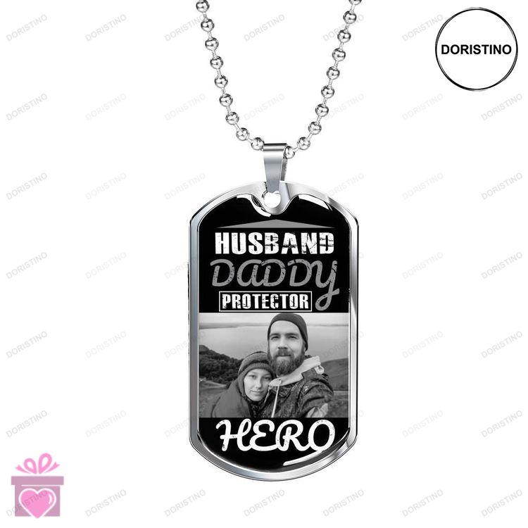 Dad Dog Tag Fathers Day Gift Custom Dog Tag Military Chain Necklace Husband Daddy Protector Hero Giv Doristino Limited Edition Necklace