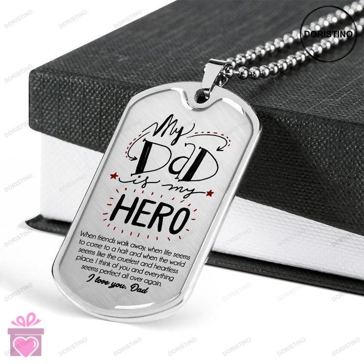 Dad Dog Tag Fathers Day Gift Custom My Dad Is My Hero Dog Tag Military Chain Necklace Gift For Dad D Doristino Awesome Necklace