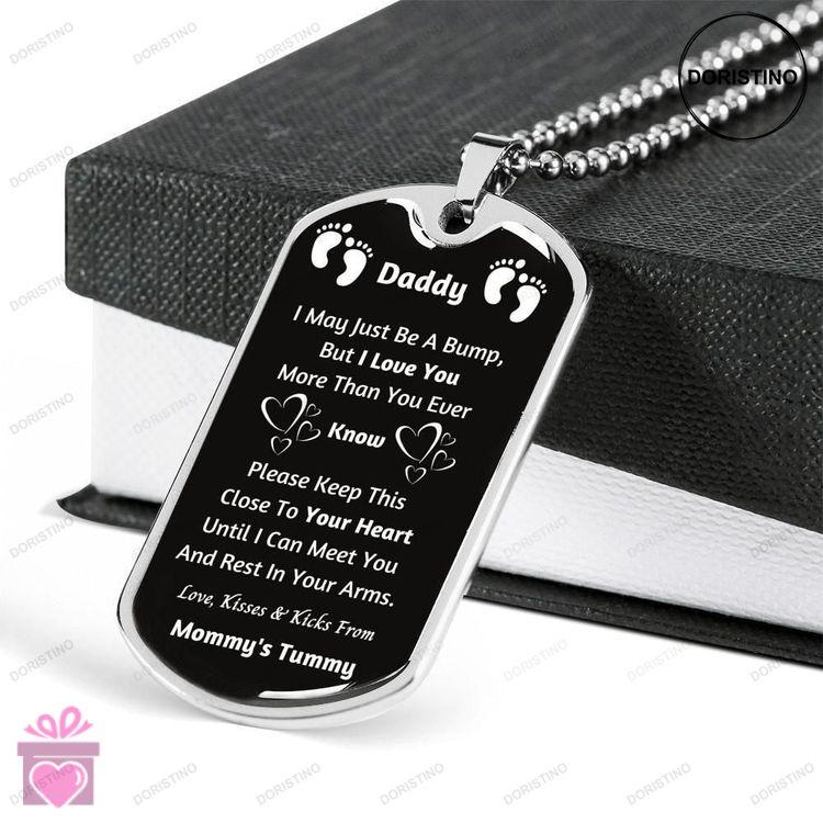 Dad Dog Tag Fathers Day Gift Custom Tummy Giving Daddy Dog Tag Military Chain Necklace I Love You Do Doristino Trending Necklace