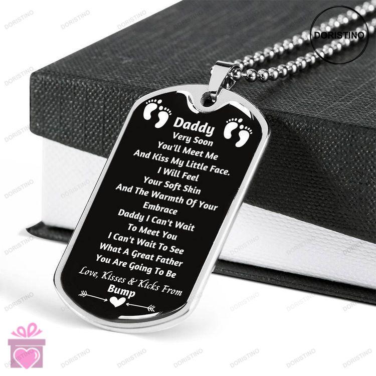 Dad Dog Tag Fathers Day Gift I Cant Wait To Meet You Dog Tag Military Chain Necklace Gift For Daddy Doristino Awesome Necklace