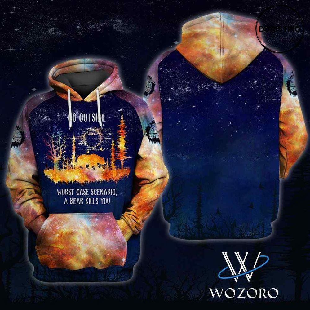 Galaxy Go Outside Worst Case Scenario A Bear Kills You Camping Awesome 3D Hoodie