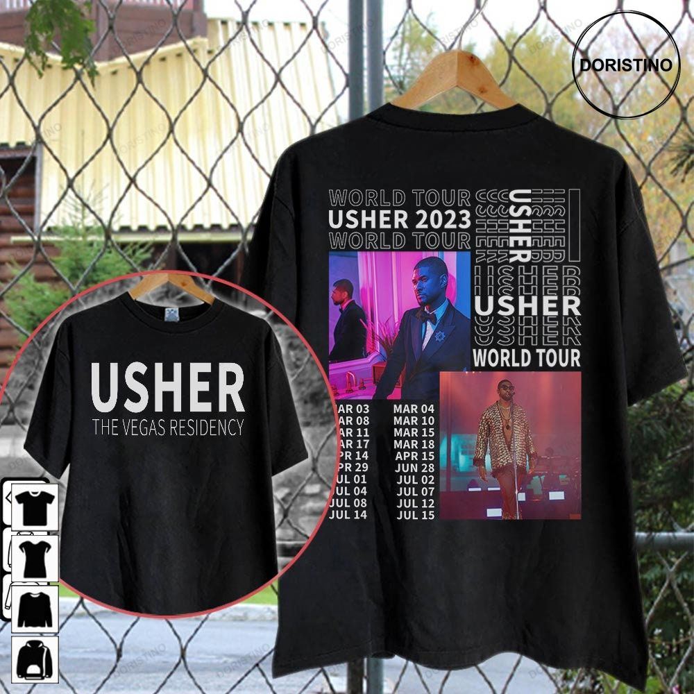 Usher My Way The Vegas Residency Tour 2023 Usher Rnb Music Concert Double Sides 2023 Music Tour Gifts Unisex Limited Edition T-shirts