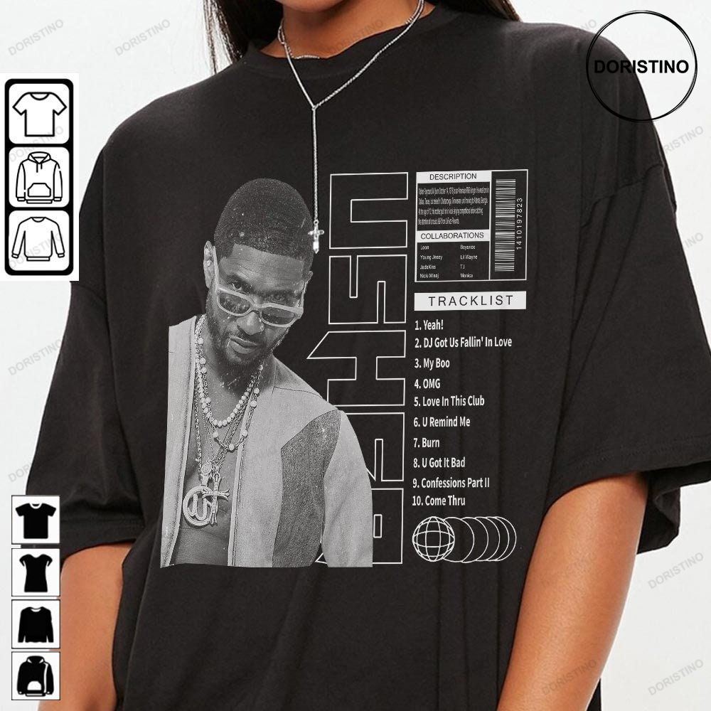Usher Tracklist Song Vintage Unisex Usher Graphic Tee Singer Music Tracklist Awesome Shirts