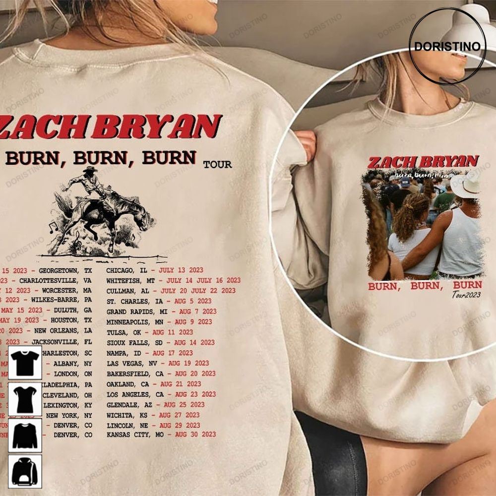 Zach Bryan Zach Bryan Burn Burn Burn Tour 2023 Country Music Western Zach Bryan Tour Limited Edition T-shirts