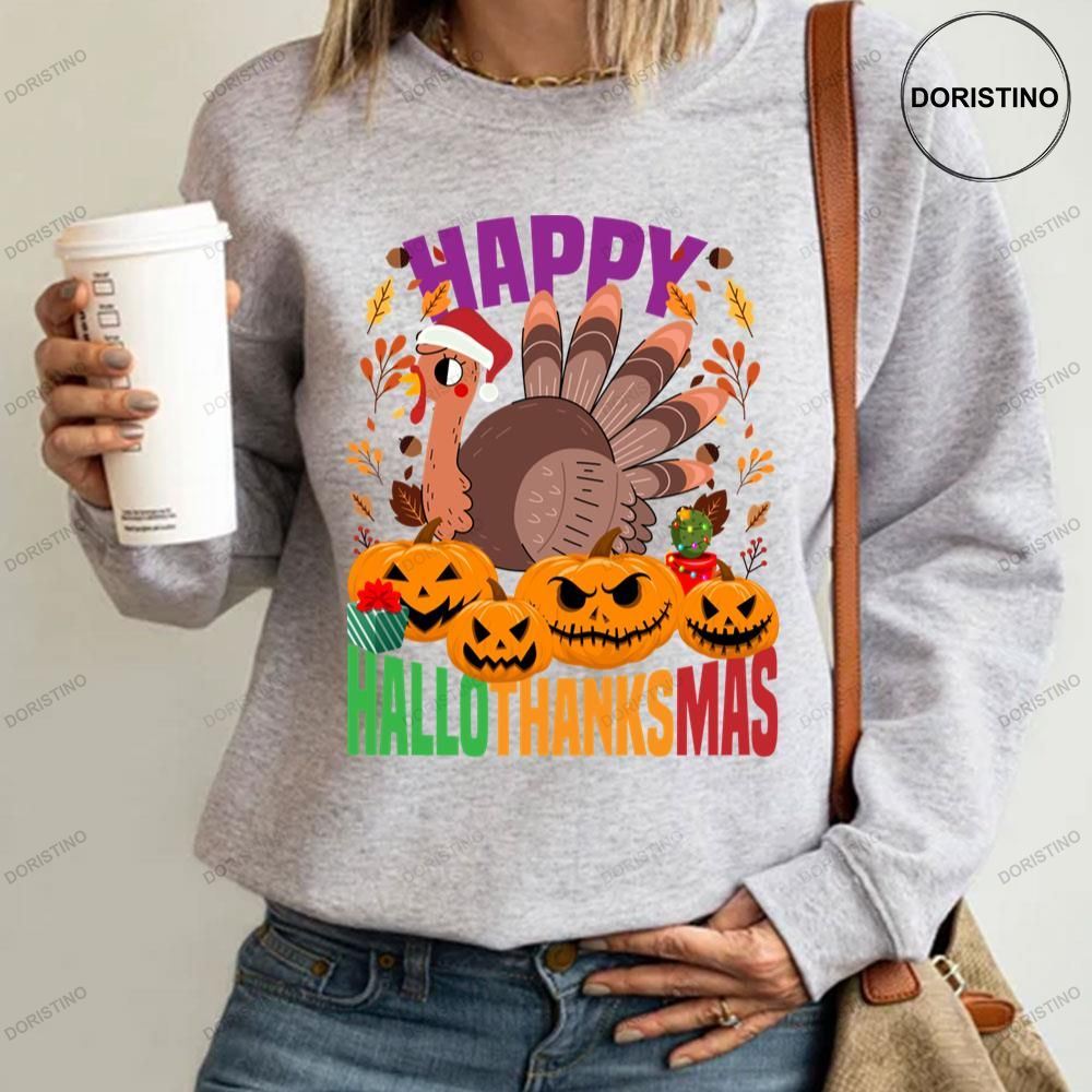 Turkey And Scary Pumpkin Head Happy Hallothanksmas Limited Edition T-shirt
