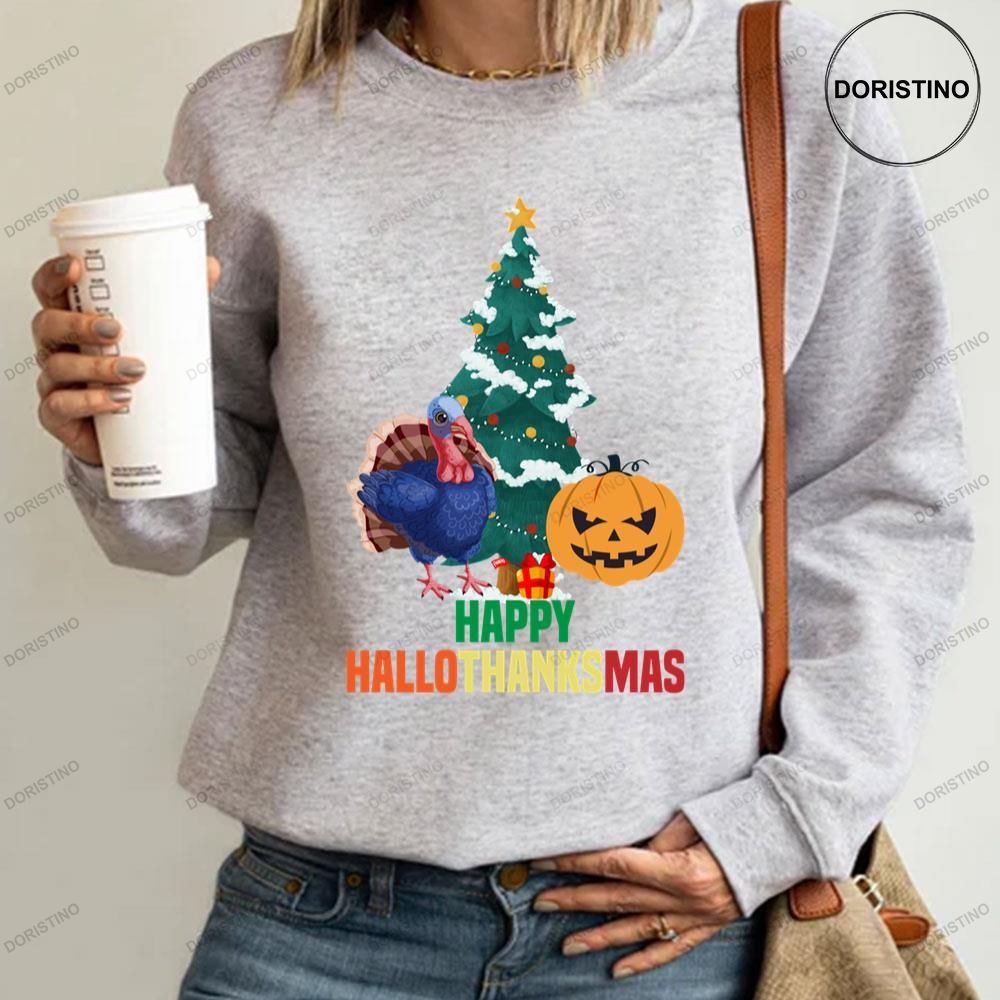 Turkey Christmas Tree And Pumpkin Happy Hallothanksmas Limited Edition T-shirt