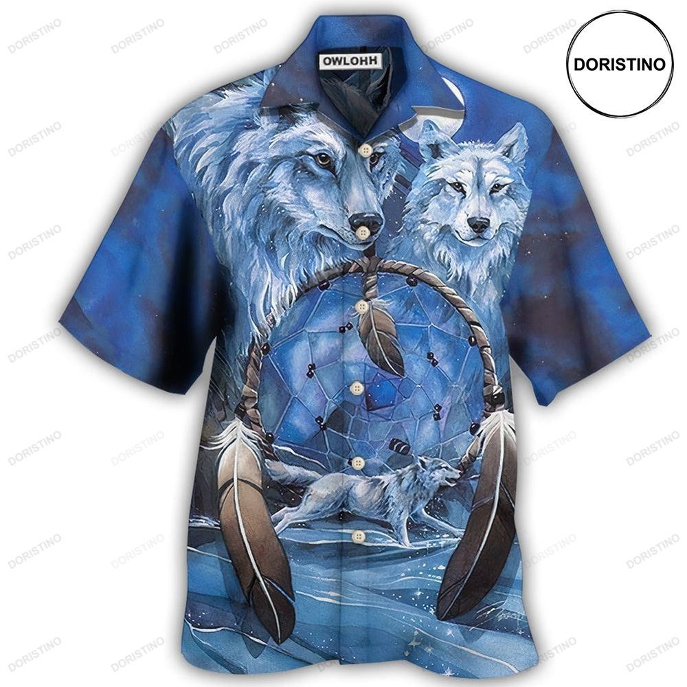 Native Love Peace Blue Wolf Hawaiian Shirt