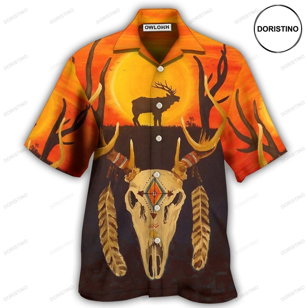 Native Skull Love Peace Orange Hawaiian Shirt