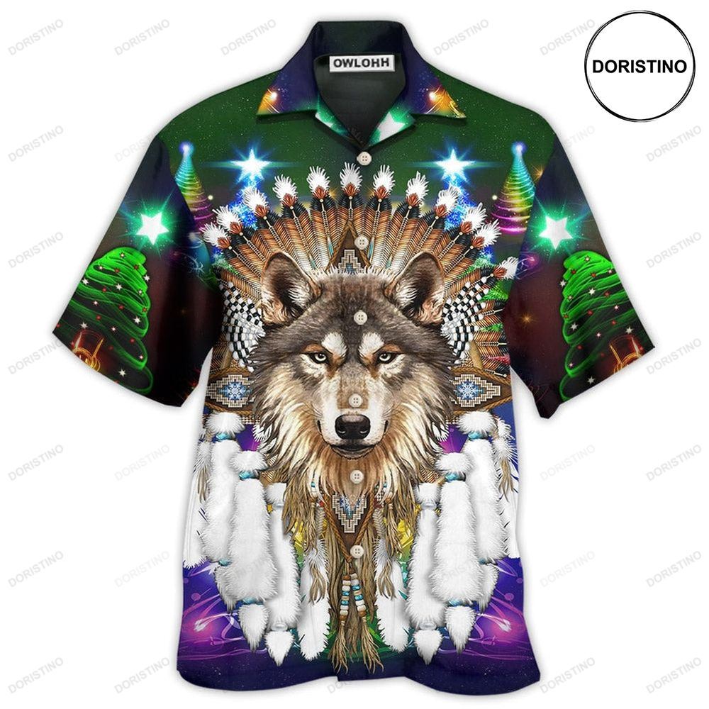 Native Wolf And Merry Christmas Cool Limited Edition Hawaiian Shirt