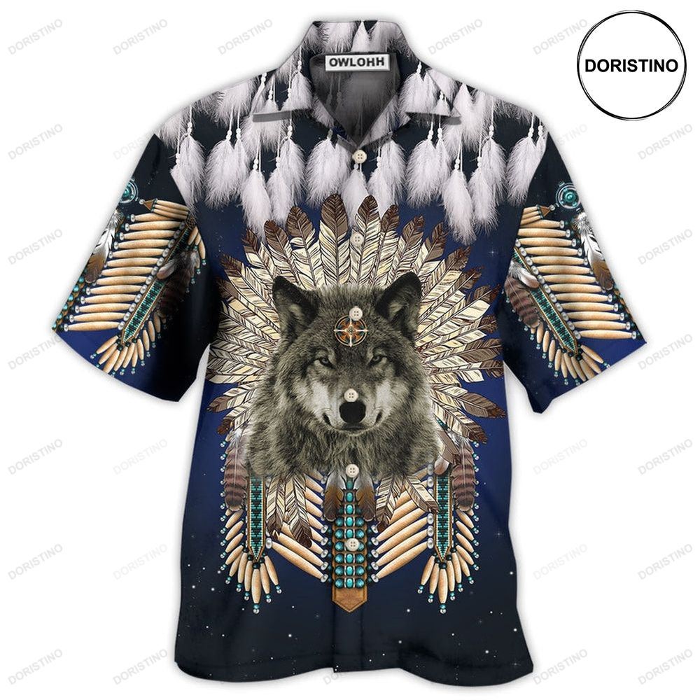 Native Wolf Feathers Dark Limited Edition Hawaiian Shirt