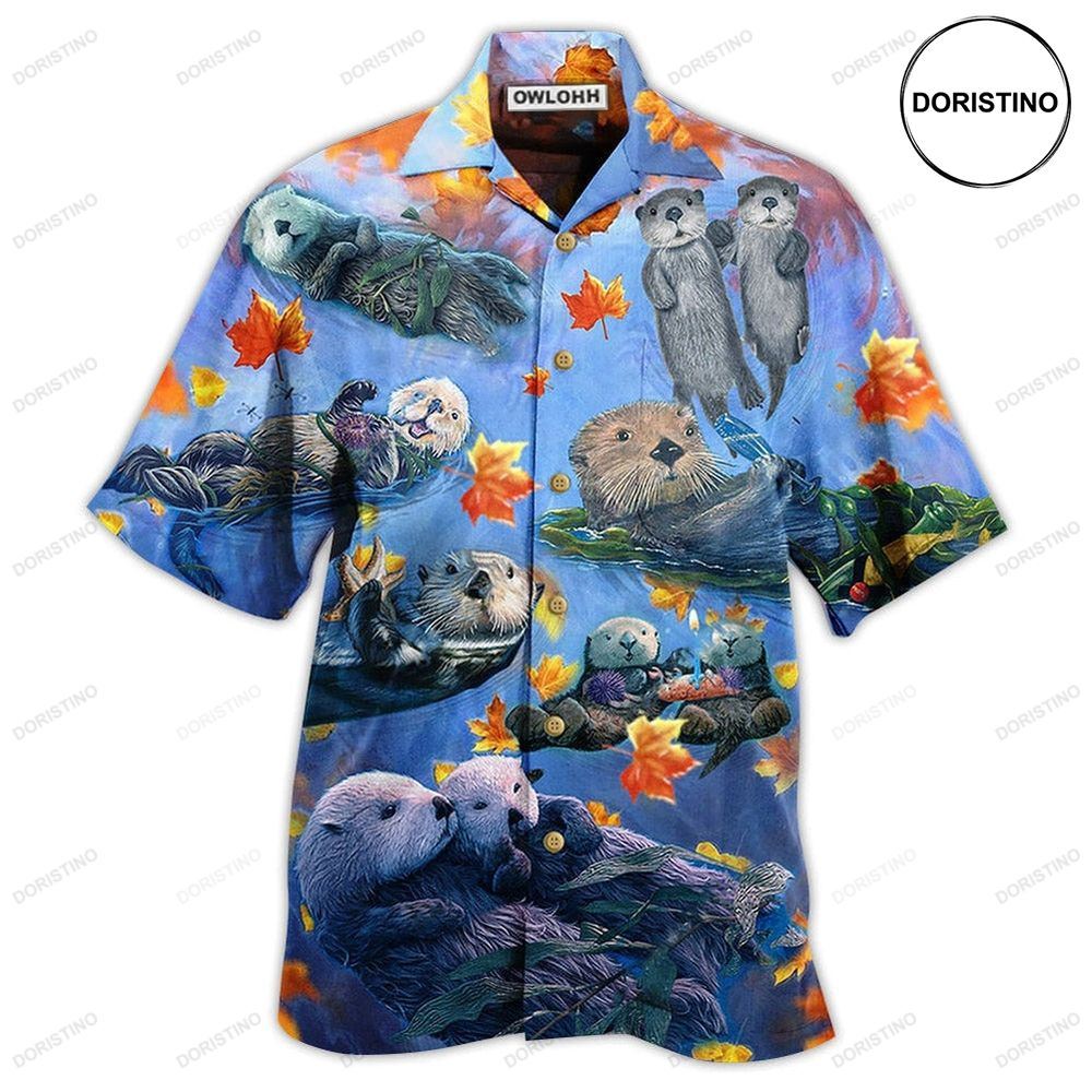 Otter Couple Love Happy Hawaiian Shirt