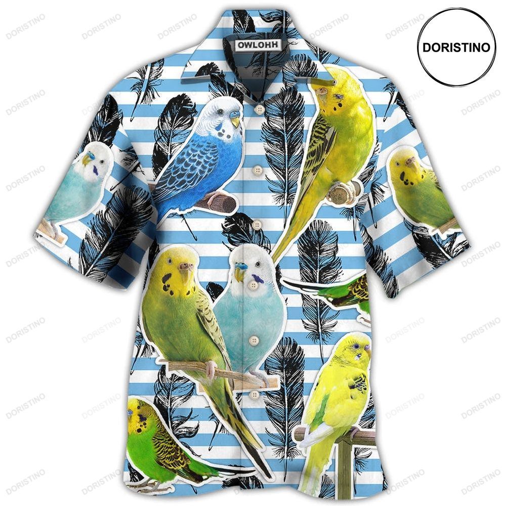 Parrot Parakeet Blue And White Stripe Hawaiian Shirt