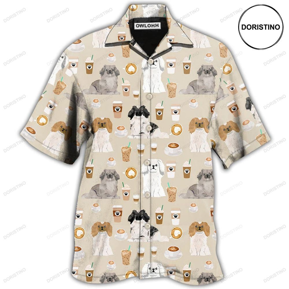Pekingese Dog And Coffee Basic Hawaiian Shirt