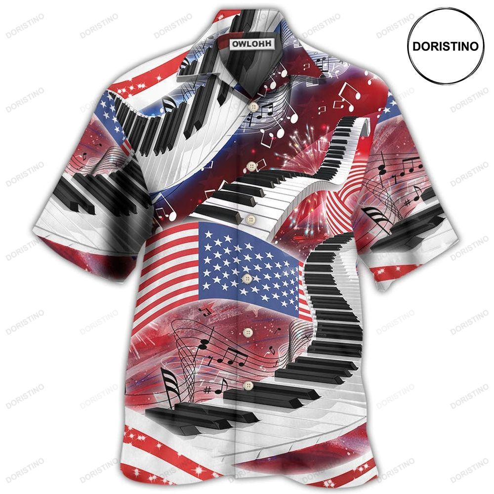 Piano Music Lover Usa Flag Independence Day Hawaiian Shirt