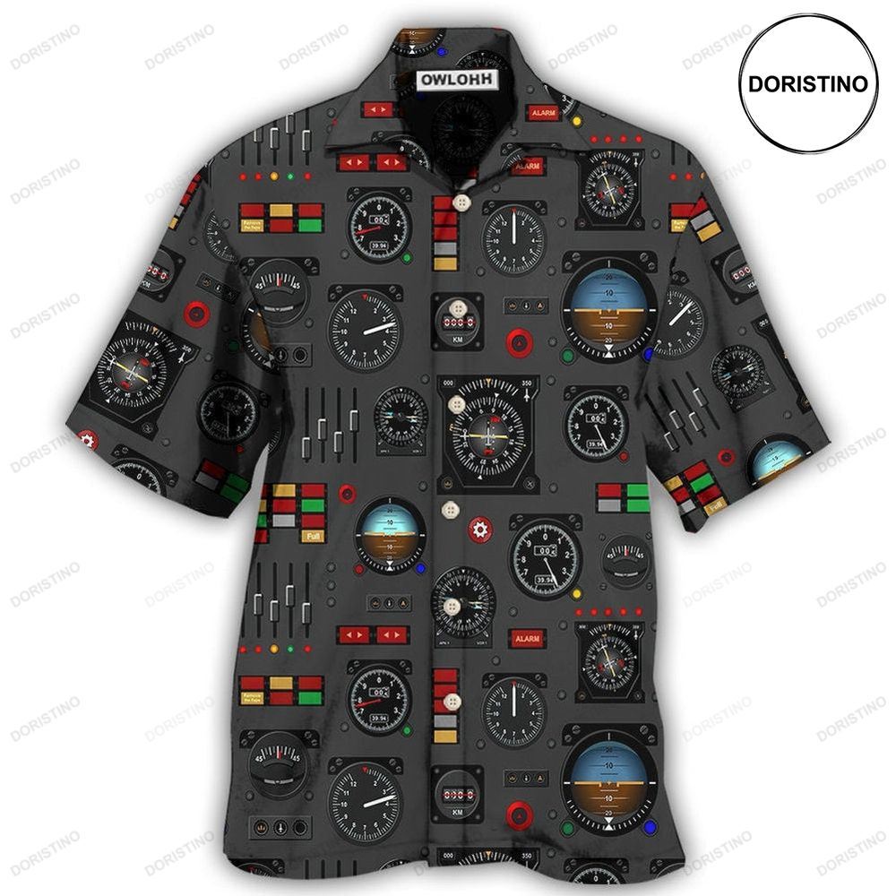 Pilot Watch Airplane Instrument Panel With Black Awesome Hawaiian Shirt