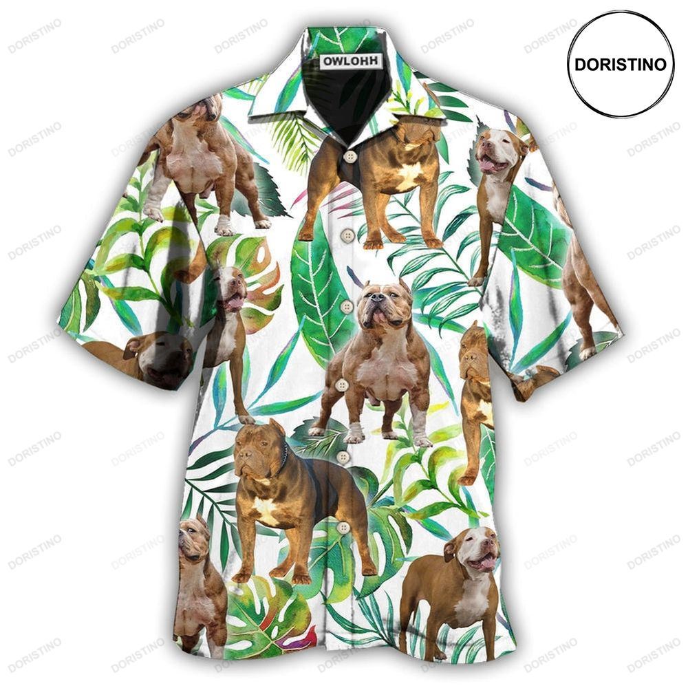 Pitbull And Tropical Leaf Awesome Hawaiian Shirt
