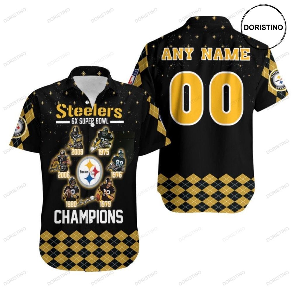 Pittsburgh Steelers 6 Times Super Bowl Champions Legends Team Nfl 3d Custom Name Number For Steelers Fans Hawaiian Shirt