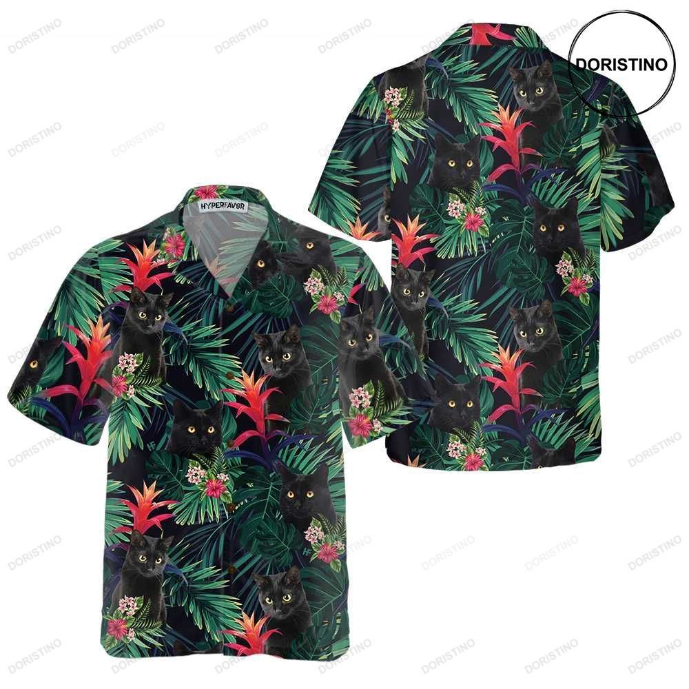 Black Cat And Tropical Pattern Funny Black Ca For Adults Cat Themed Gift For C Limited Edition Hawaiian Shirt