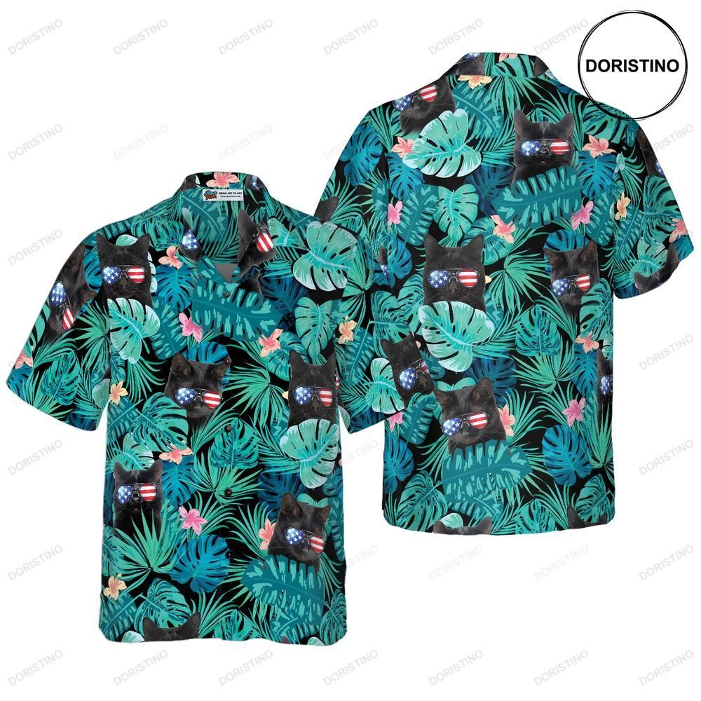 Black Cat Tropical Fourth Of July Awesome Hawaiian Shirt