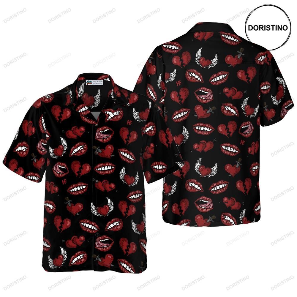 Black Valentine Seamless Pattern Hawaiian Shirt