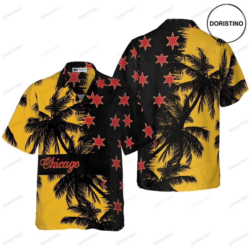 Black Yellow Chicago Hawaiian Shirt