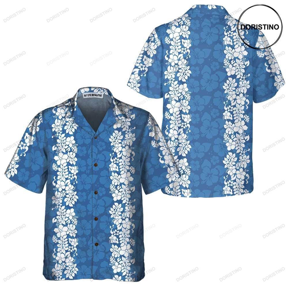 Blue Hibiscus Pattern Short Sleeve Vintage White And Blue Hibiscus Prin Awesome Hawaiian Shirt