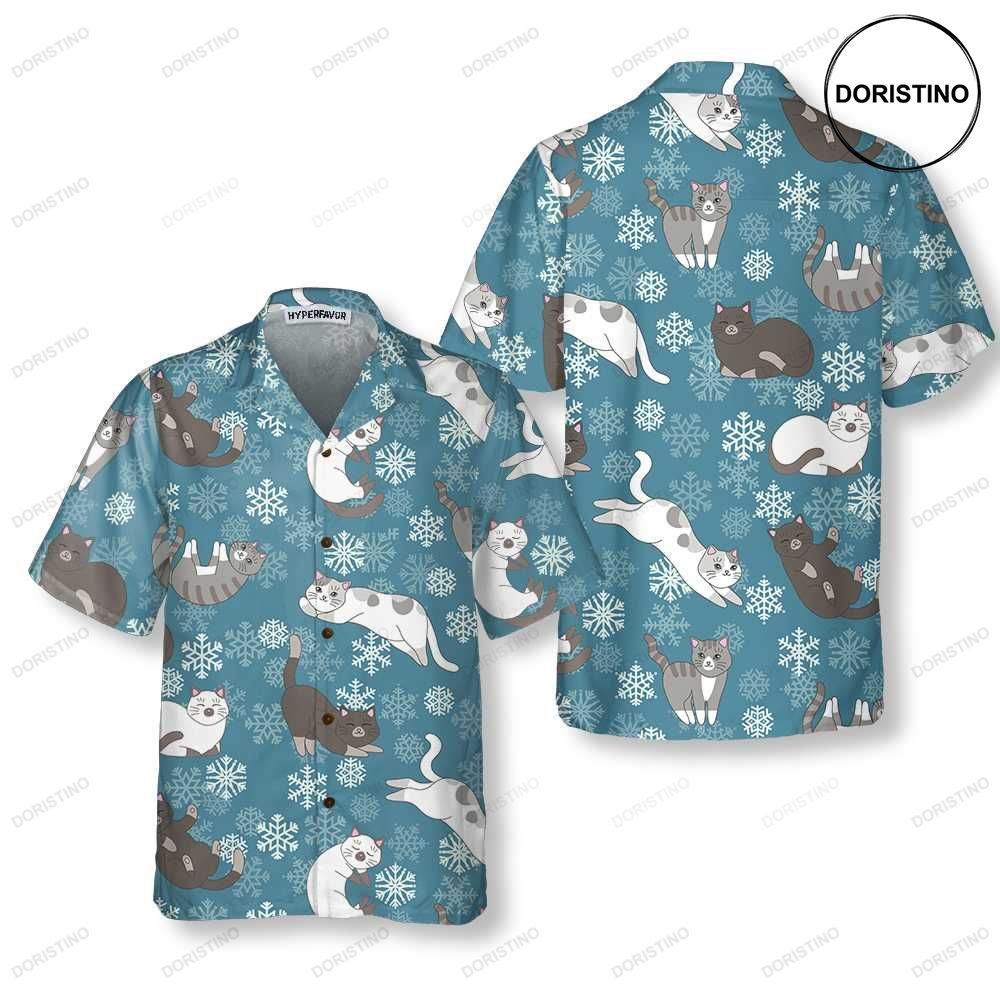 Blue Snowflakes Adorable Kittens Funny Christmas Aloha Hawaiian Shirt