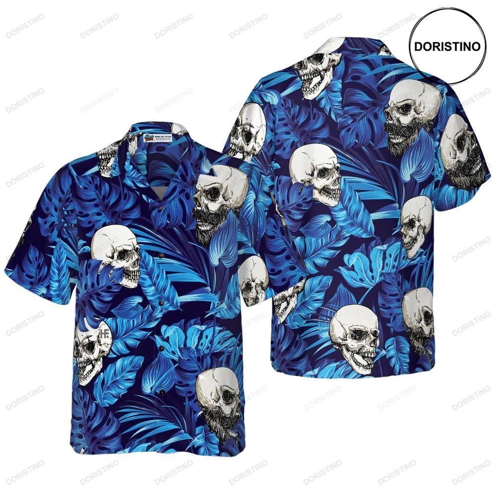 Blue Tropical Floral Summer And Skull Limited Edition Hawaiian Shirt